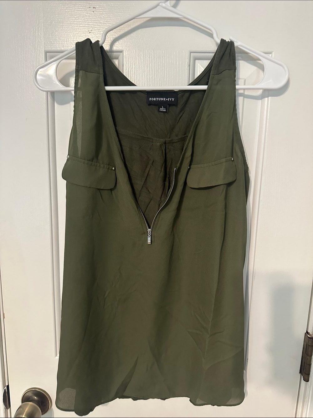 Fortune & Ivy Olive Utility Zip-Front Sleeveless Camisole